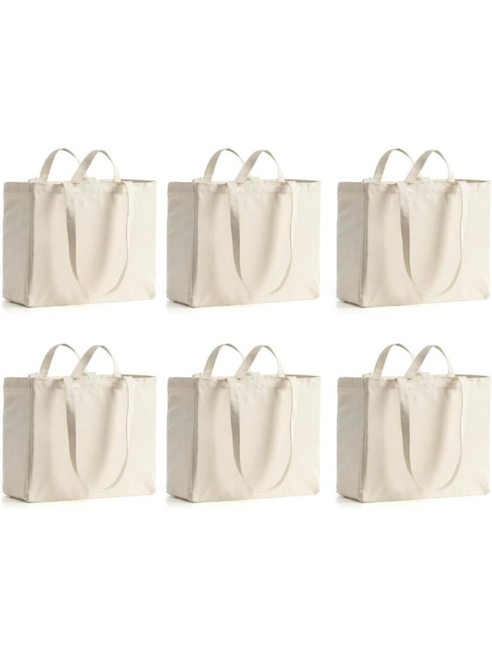 6 Pack Reusable Canvas Grocery Bags with Long Shoulder Strap & Short Handle
